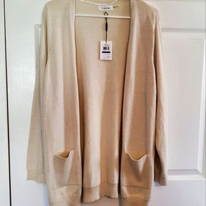 Calvin Klein Soft White Gold Shimmer Metallic Thread Cardigan NWT, Size XL